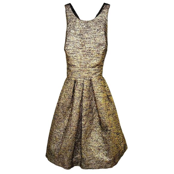 HUTCH Fit & flare short halter dress, open back, size 0, gold metallic, pockets! - Picture 1 of 9